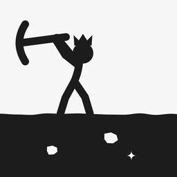 The Kingdoom app icon: a stick figure in a crown swinging a pick over black earth.